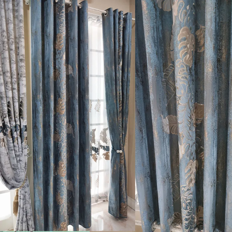 

Europe Palace Blackout Curtains Bedroom Living room Villa Luxury Retro Blue Door Window Drapes Water soluble Embroidery