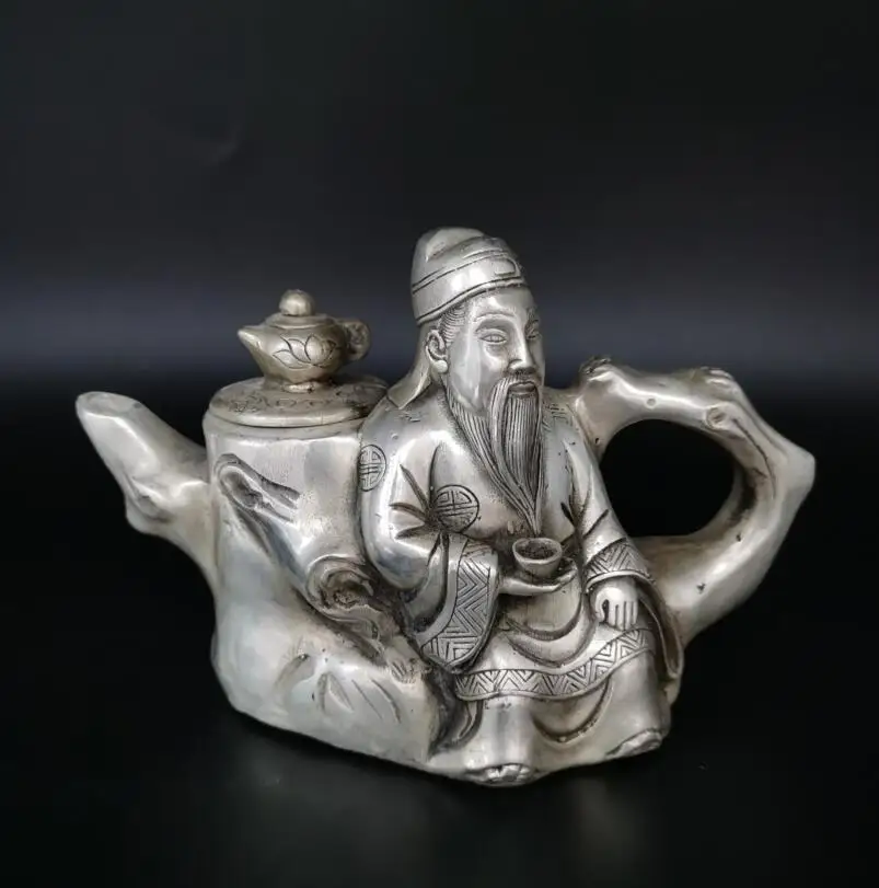 

China White copper Li bai drunk teapot crafts statue