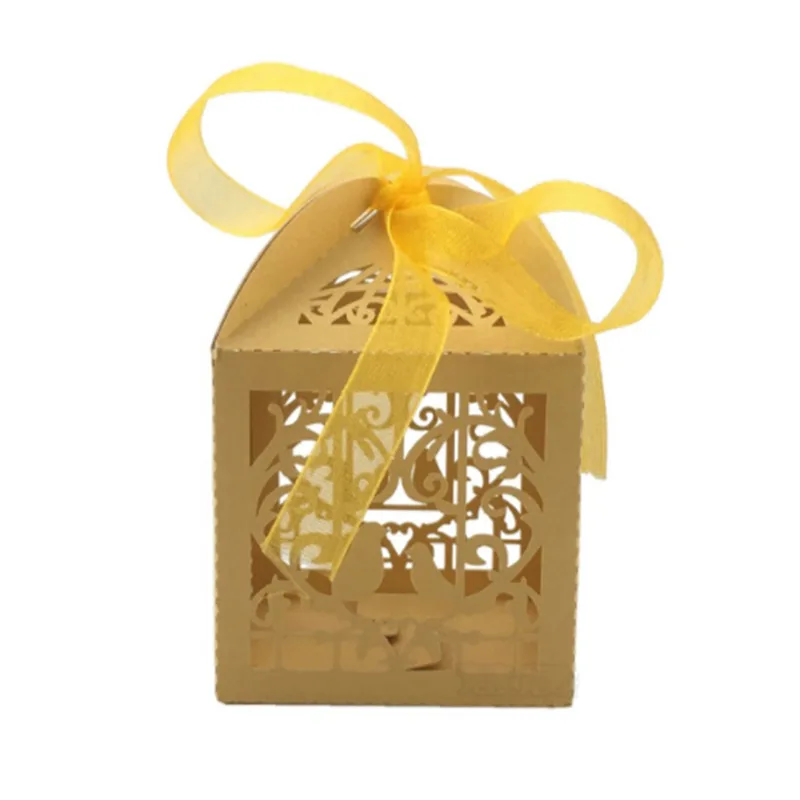 10pcs Romantic Wedding Decoration Favor Hollow Cut Mini Bird Cage DIY Candy Cookie Gift Boxes With White Ribbon