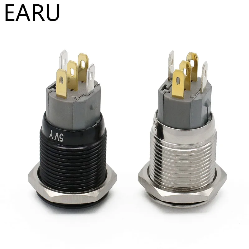 16 мм новый водонепроницаемый металлический кнопочный переключатель черный