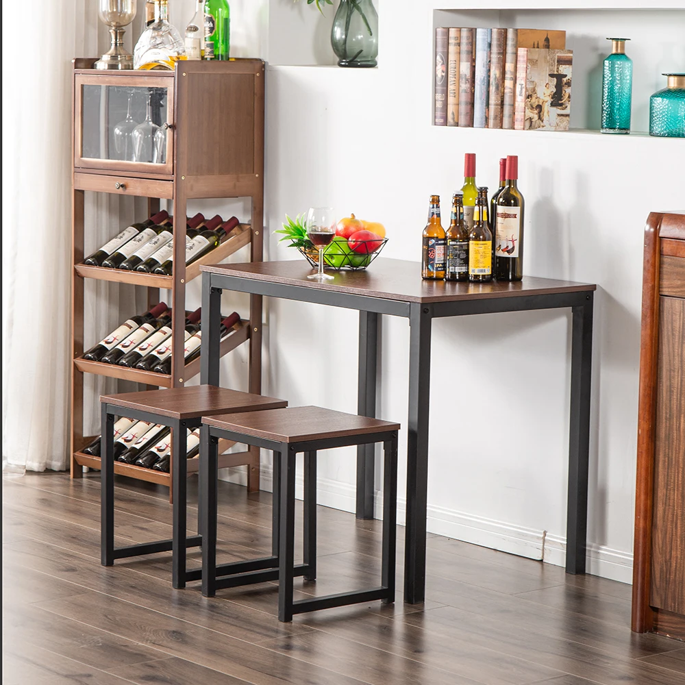 

BUYTOO Simple Wood Grain 75cm High Three-Piece Dining Table And Chair [90 x 60 x 75cm] Light Walnut Color