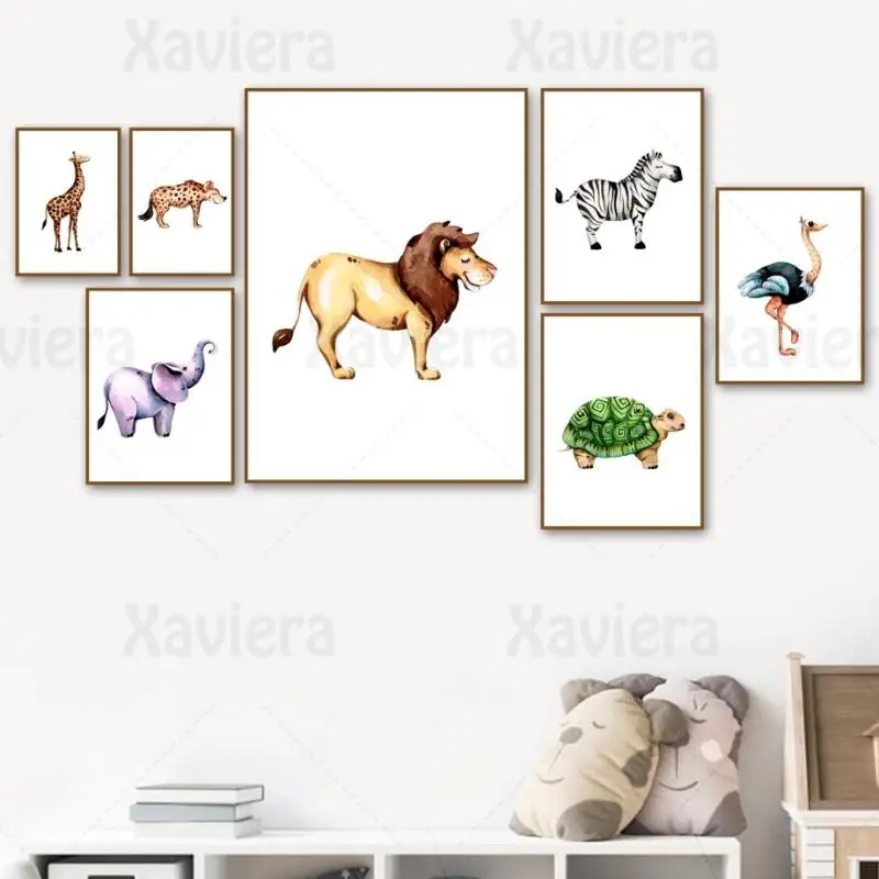 

Simple Wall Art Canvas Painting Animal Elephant Lion Zebra Giraffe Ostrich Turtle Modern Posters Prints Wall Pictures Home Decor