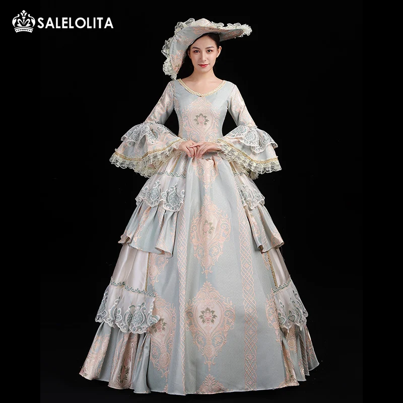 

Brand Light Blue Masquerade Vintage Marie Antoinette Dress Christmas Birthday Party Gown Southern Belle Stage Theater Costume