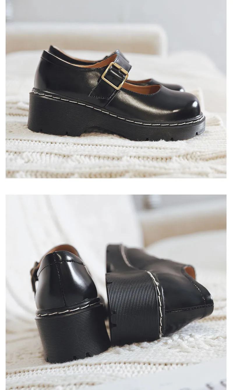 

2019 New Arrival Japanese Style Vintage Buckle Mary Janes Shoes Women'S Shallow Mouth Casual Student Leather Shoes Thick Bottom