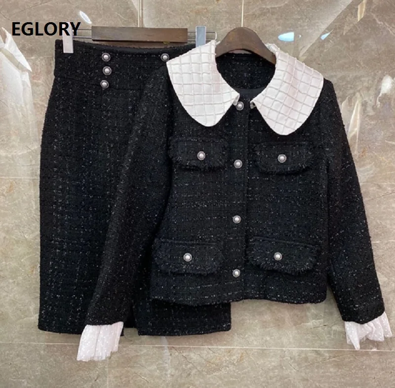 

Комплекты дизайнерской одежды наивысшего качества, зимний шерстяной костюм 2020, женский белый кружевной лоскутный шерстяной пиджак с больш...