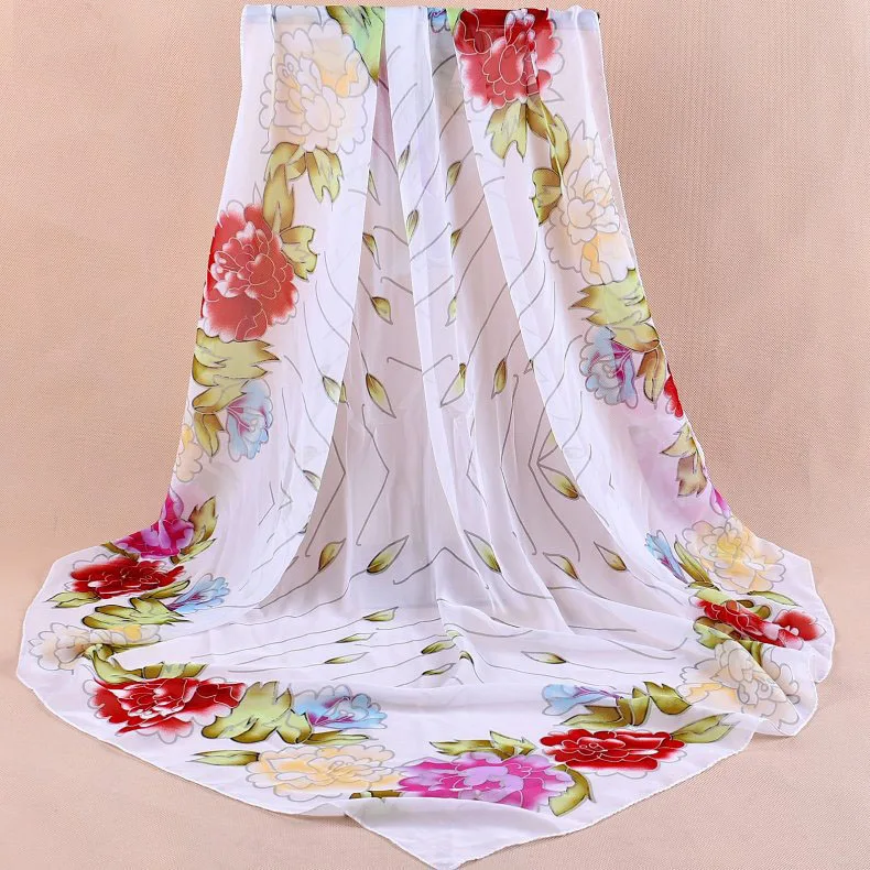 2020 FAL/WIN peony flower print chiffon scarf silk square hijab cool shawl ladies foulard femme Scarves hair bufanda mujer | Женские