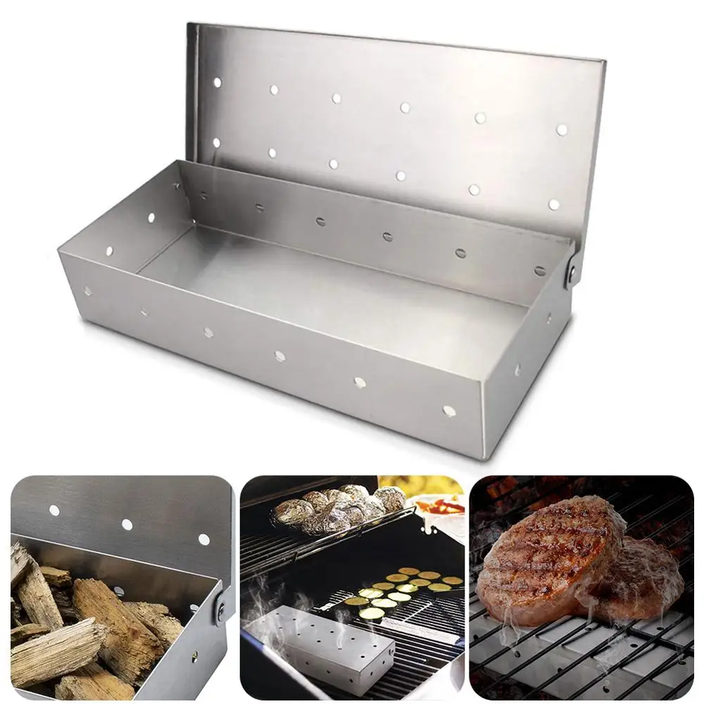 

Cold Smoke Generator BBQ Accessories Steel Barbecue Grill Cooking Tool Smoker Salmon Bacon Fish Mini Apple Wood Chip Smoking Box