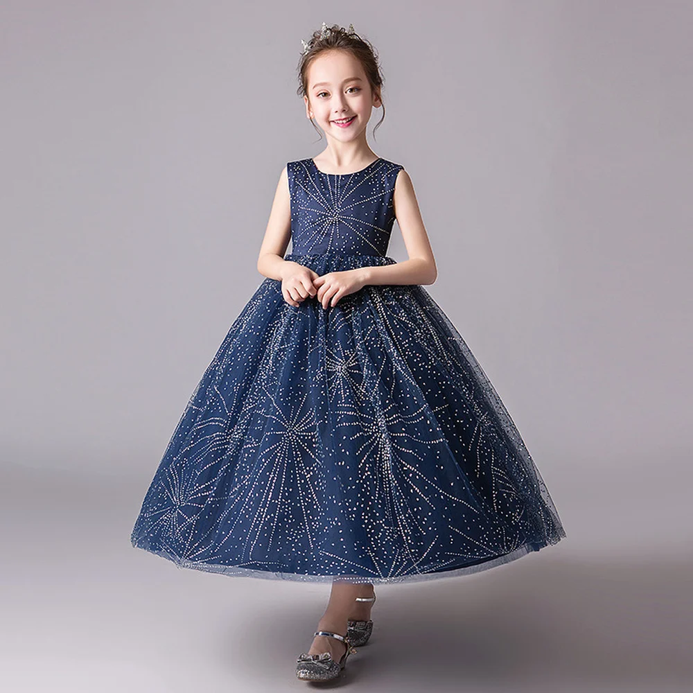 Navy Blue Childrens Flower Girl Wedding Dress Ball Gowns Princess Clothes for 6-14 Years Kids Birthday Party Dresses Girls | Детская