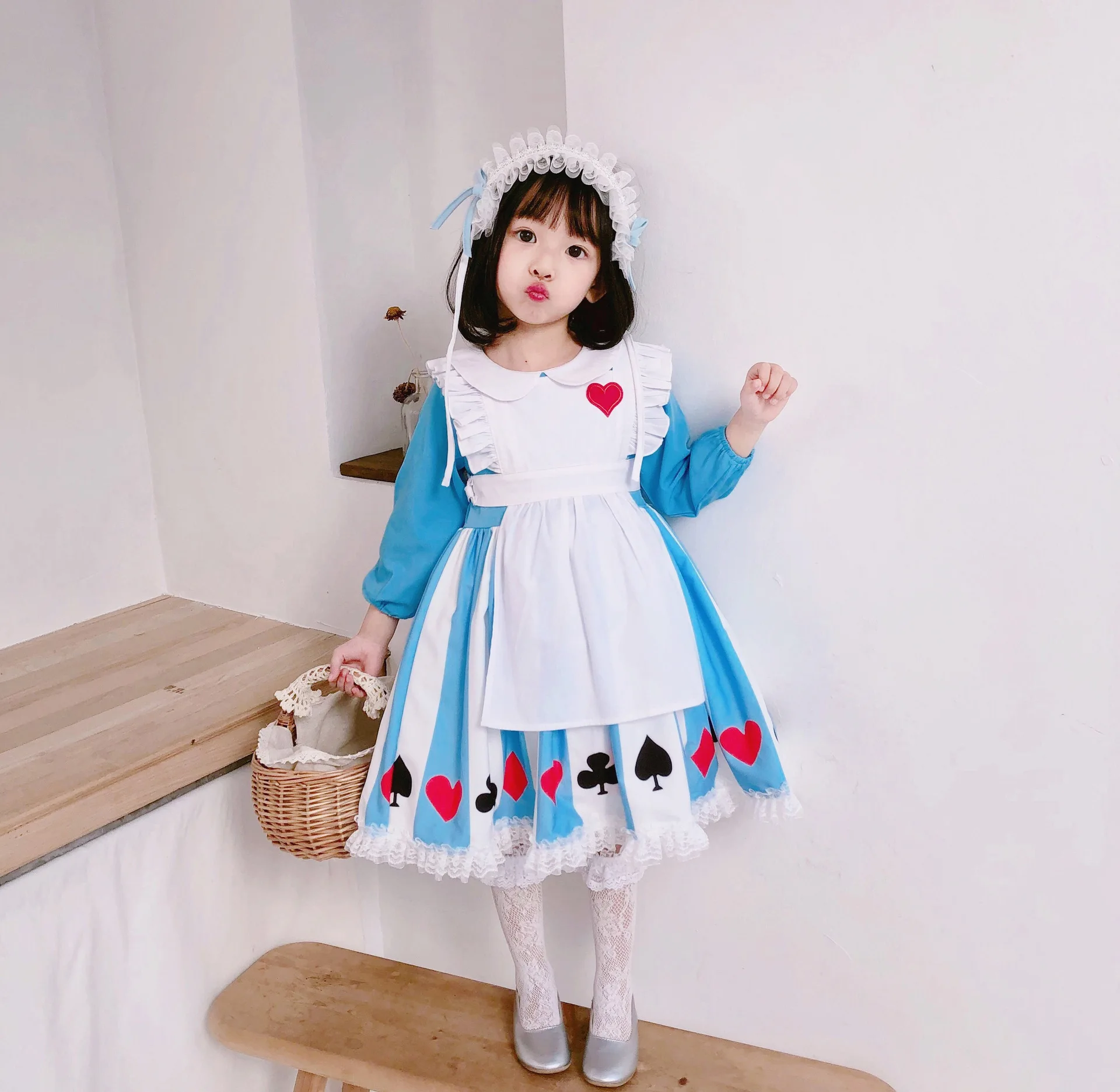 Disney Kids Dresses for Girls Alice Princess Dress Christmas Halloween Children's Clothing Elegant Design 2 Pieces Maid 1938