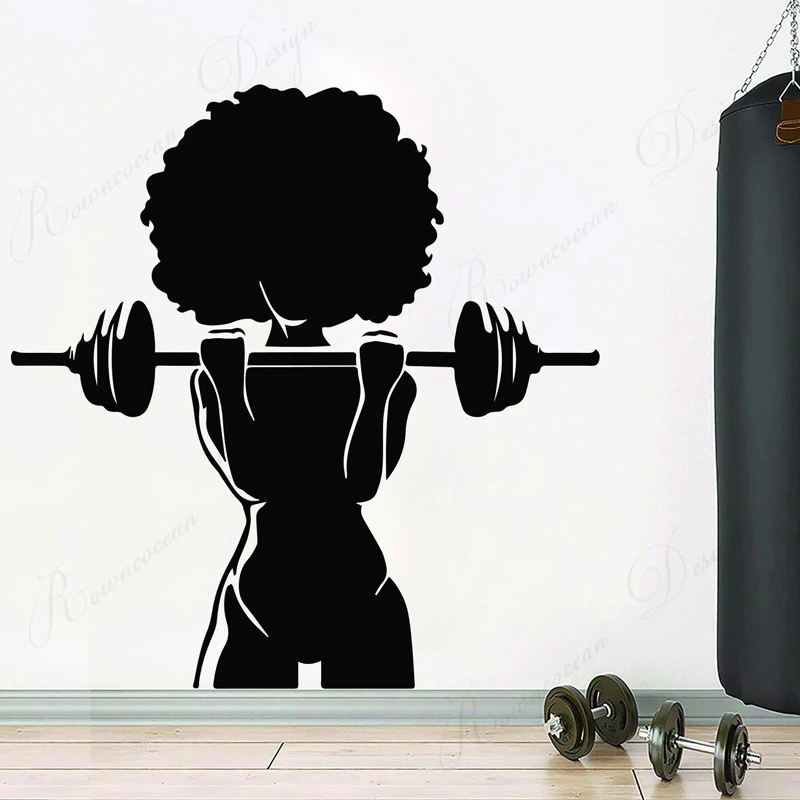 

Afro Girl Gym Decal Power Fitness Club Weightlifting Wall Stickers Vinyl Art Interior Decoration Wallpaper Murals Removable 4795