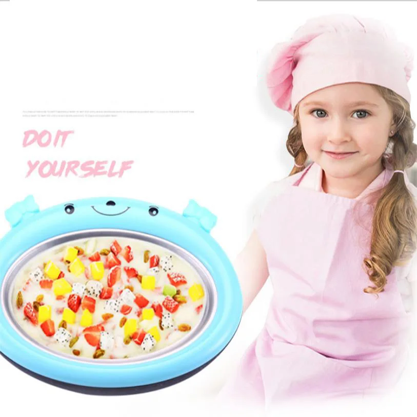 

Mini Ice Cream Maker Cartoon Fried Ice Machine Fried Yogurt Machine Pan Home Stir Yogurt Machine with 2pcs Fried Ice Shovel