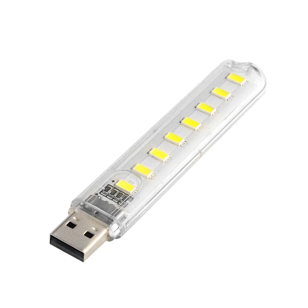 8 Lamps Beads Mini USB Night Light Portable Light 3000K 7000K Transparent USB Illumination Lamp for Computer Laptop Charger