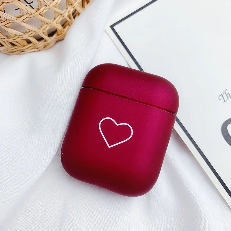 YBD Модный чехол с рисунком маленького сердца для AirPods Air pod Series 1 2 Жесткий Чехол для ПК чехол для Apple Airpods чехол Coque Funda - Цвет: Dark Red Heart