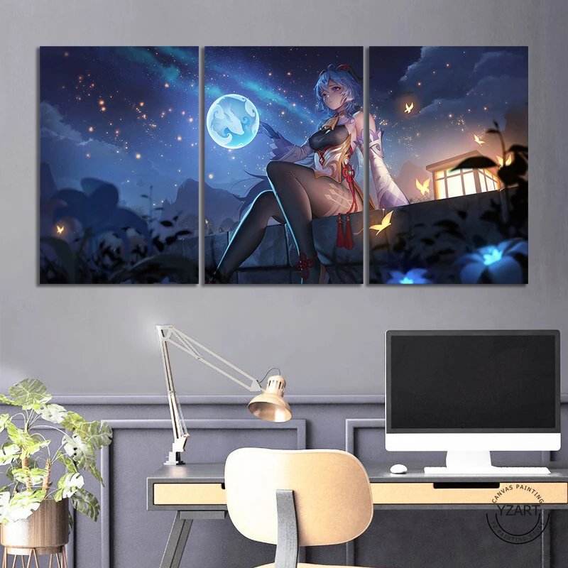 

5/3 Pieces Video Game Poster Genshin Impact Ganyu Starry Night Fantasy Art Kelingking Beach Wall Art Home Decor Gift No Frame