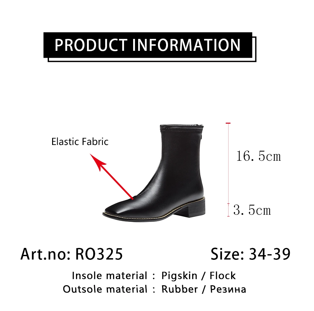 

RJN New Stylish Autumn Ankle Boots Classic Square Toe High Quality Stretch Fabric Low-heel Women Shoes Casual Zipper Boots RO325