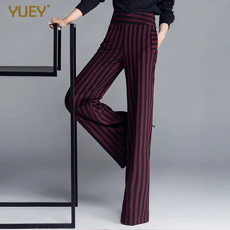 Женские осенние новые модные полосатые прямые брюки размера плюс широкие