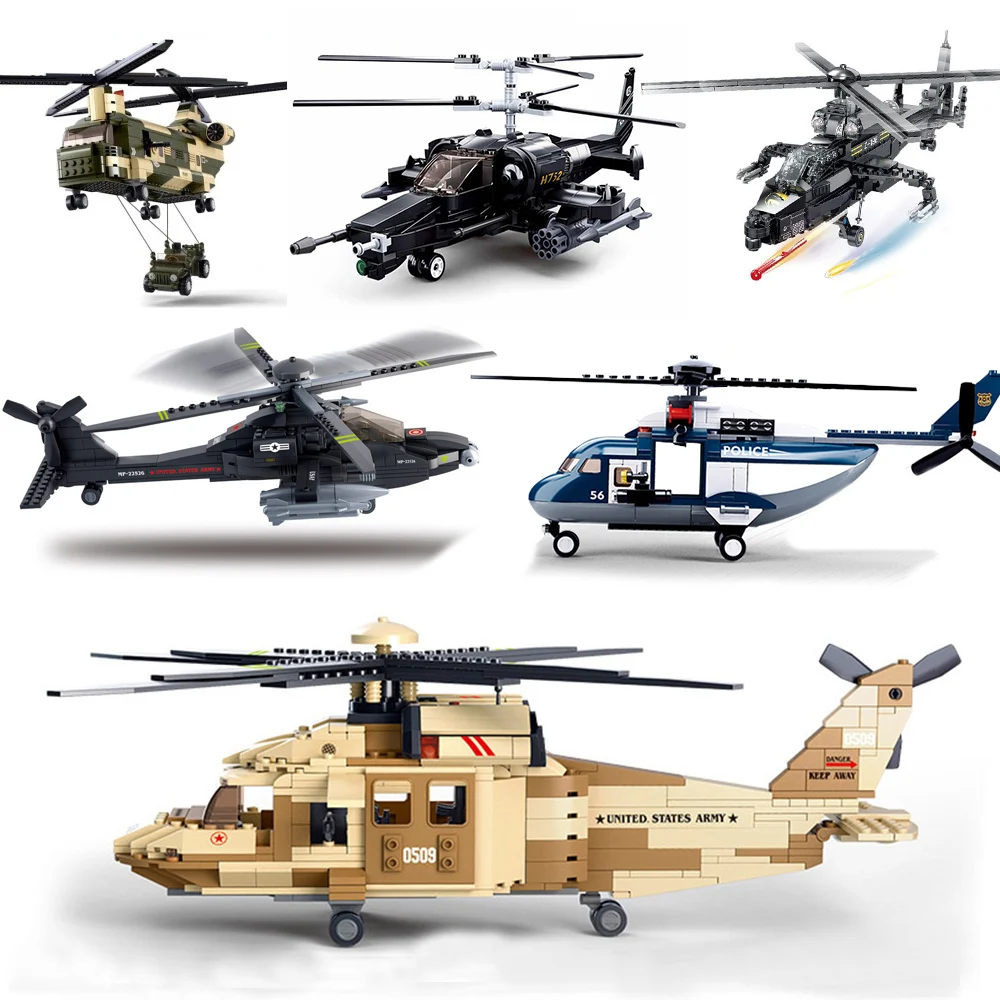

Anti-Armor Helicopters Black Eagle Gunship Model building blocks kit bricks army fire SWAT military Rescue plane sets Apache