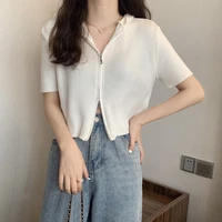 tops women 2021 zipper short tees solid short sleeve t shirts korean tops for women casual womens clothing summer 2021
