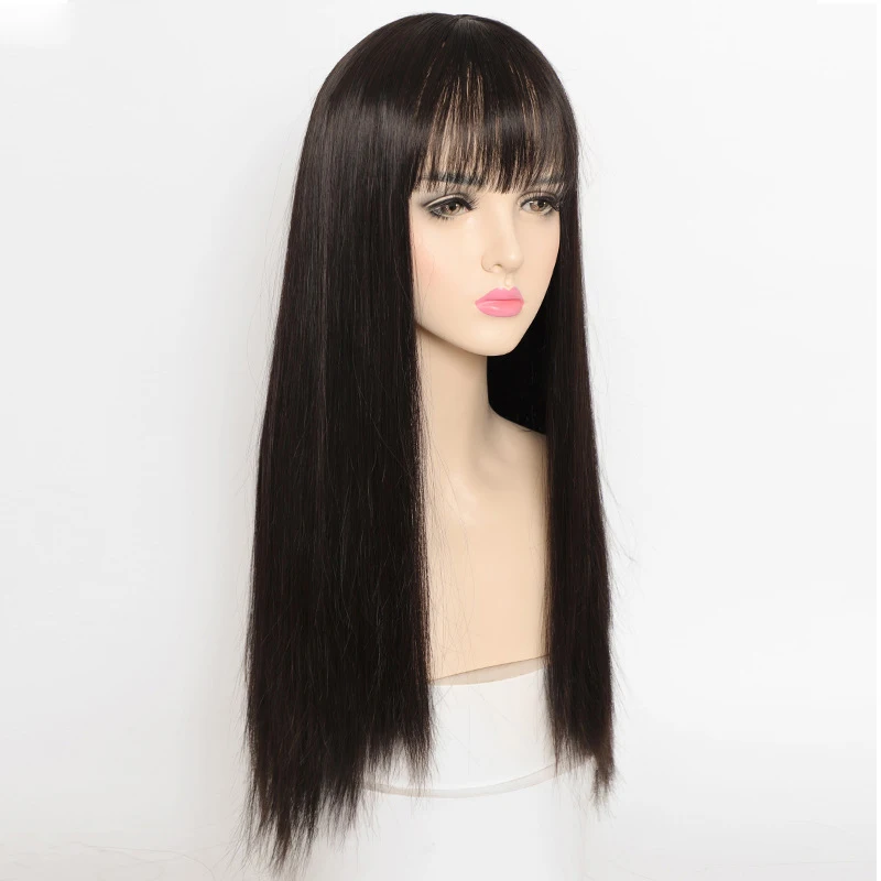 

Cosplay длинные прямые черные/коричневые синтетические парики с челкой для женщин Лолита ежедневвечерние термостойкие волокна