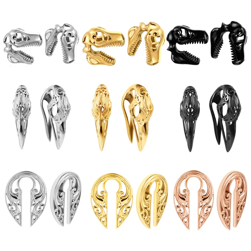 

2PCS New Fashion Carved Bird Head Ear Plug Tunnel Stainless Steel Ear Weights Hangers Plugs Body Jewelry Piercing Ear Gauges