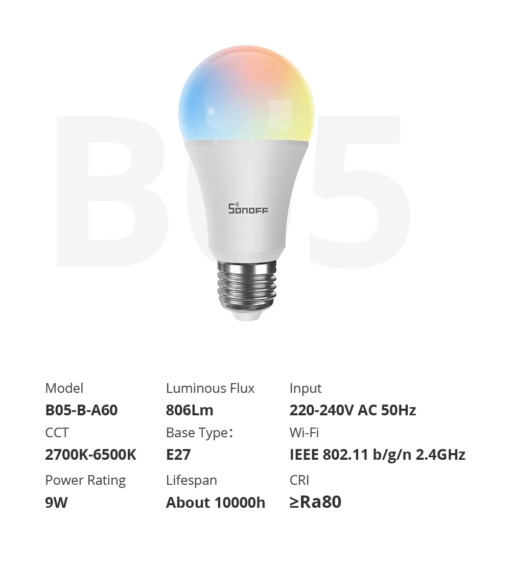Оптовая продажа SONOFF B05 B A60 светодиодная лампочка с регулированием яркости Wifi