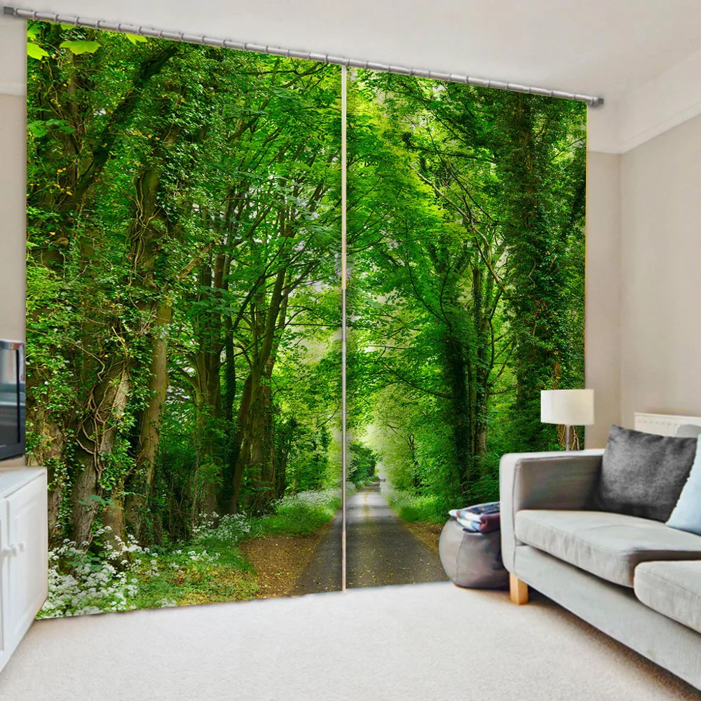 

Home Decoration Blackout 3D Curtain stereoscopic lifelike Photo green forest curtains Decoration curtains