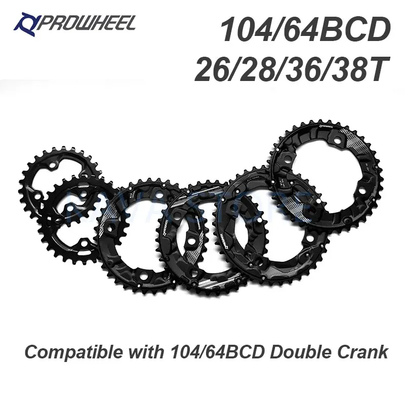 Звездочка для горного велосипеда PROWHEEL 104/64BCD, двойная скорость, Корона 26T 28T 36T 38T, кривошипная система, Звездочка для горного велосипеда, велосипедная звездочка - изображение