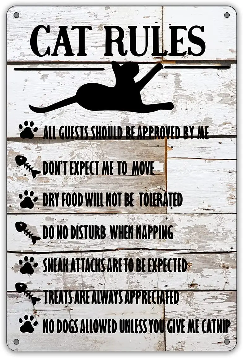 

Funny Cat Rules Metal Tin Sign Wall Decor Farmhouse Cat Signs with Sayings Home Decor Gifts for Pets Lovers Wall Decor