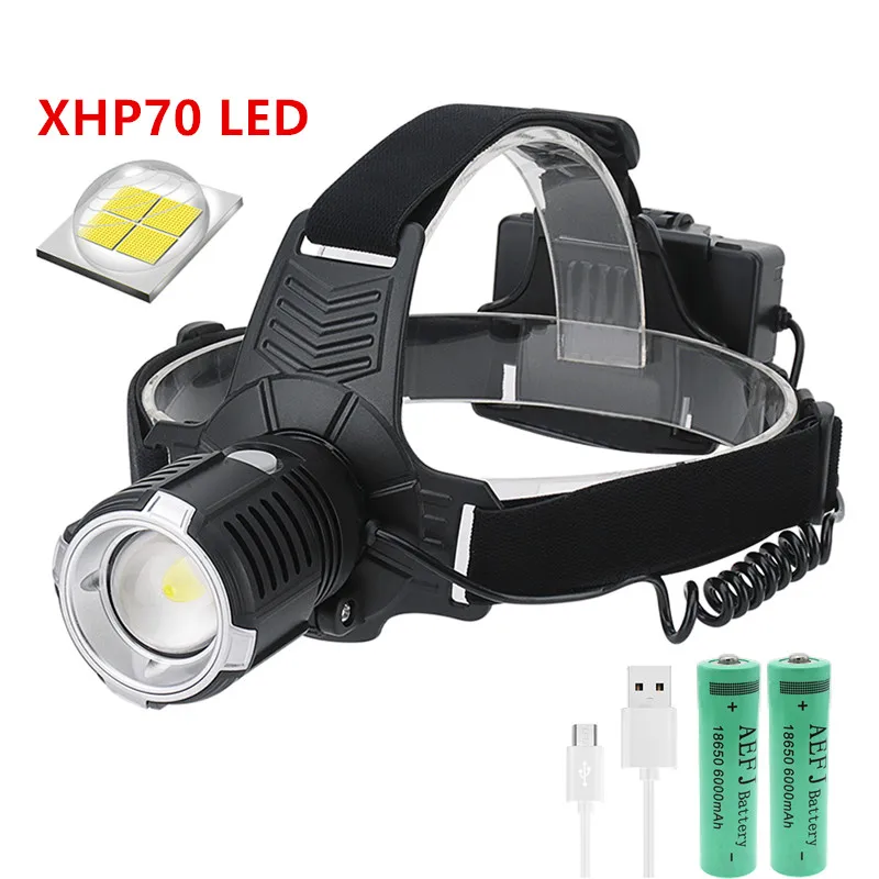

XHP70.2 LED Headlamp 3-Mode Zoom Headlight USB Rechargeable Head Torch Camping Hunting Flashlight 18650 Battery