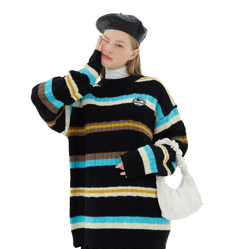 

Женский свитер оверсайз в полоску, черный дизайнерский свитер с длинным рукавом, одежда для пар, зима 2021