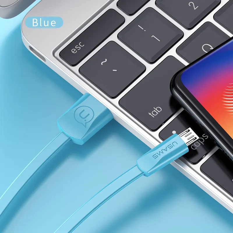 Micro USB кабель, USAMS 2A Быстрая зарядка кабель для мобильного телефона USB кабель для передачи данных для samsung Xiaomi huawei tablet Кабель Android Micro USB - Цвет: Синий