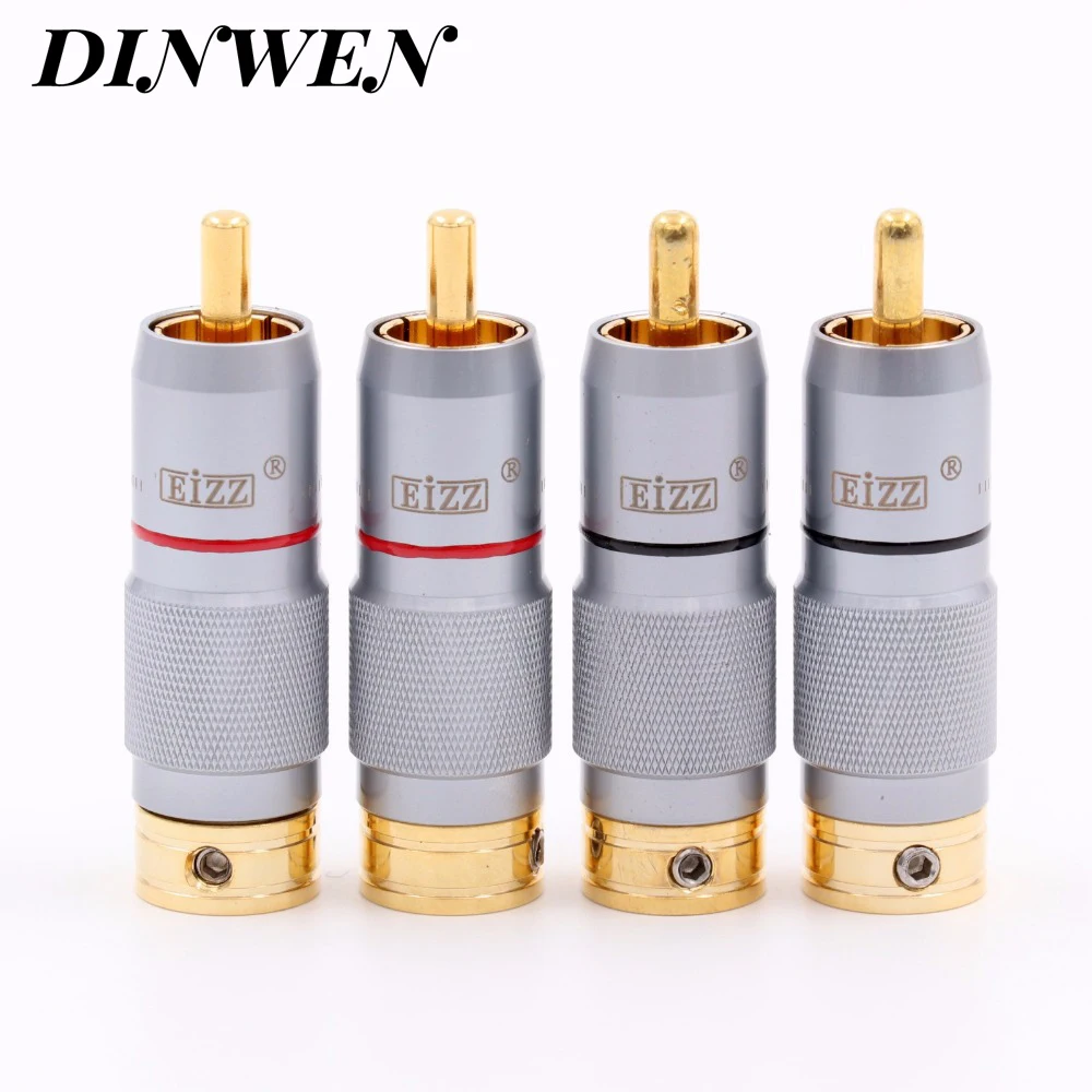 

EIZZ 24K Gold Plated Brass Male RCA Plug Connector Terminal For HIFI Audio AMP TV Receiver DVD Signal Cable DIY PTFE Insulator