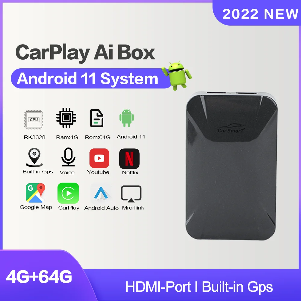 

Carplay Ai Box Android 11 Wireless Android Auto TV Box HDMI Port Netflix Youtube Car Multimedia Player For Audi Toyota Ford VW