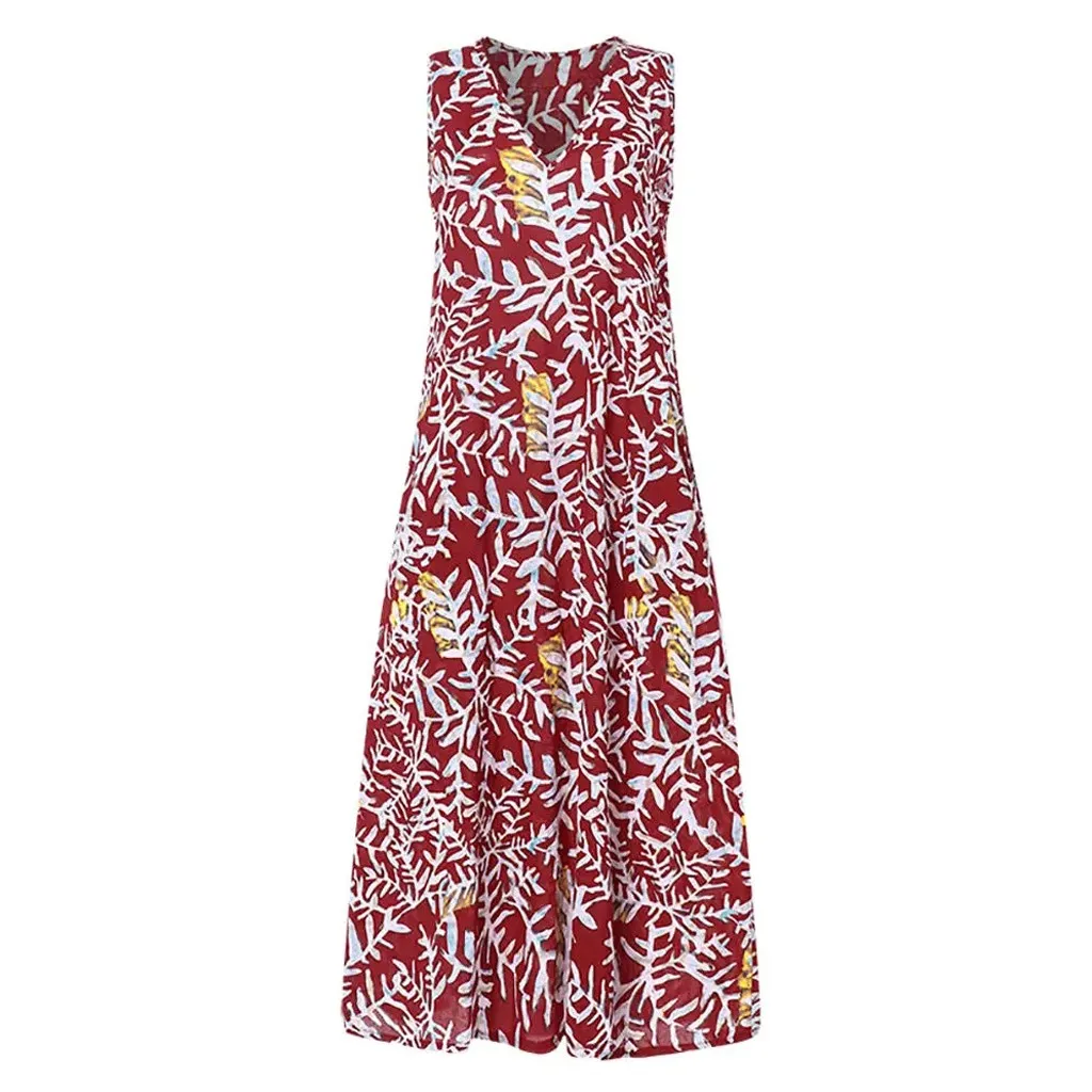 

Dress Women Sexy Fashion Women Casual Boho Print Sleeveless Kaftan Dress Loose Long Maxi Dress Vestido De Mujer