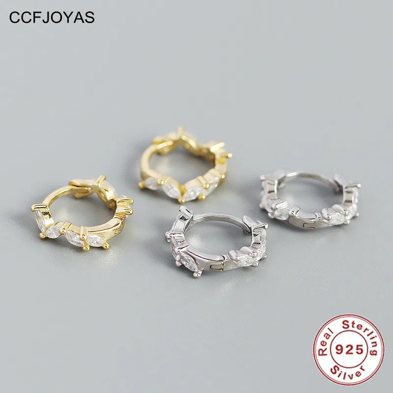 

CCFJOYAS 925 Sterling Silver White Zircon Flower Hoop Earrings Women Minimalist INS 8mm Round Circle Earrings Fashion Jewelry