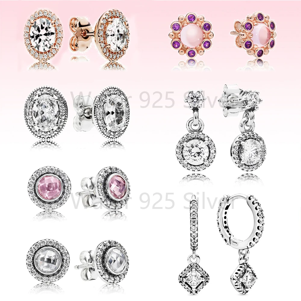 

2021 New Popular 925 Sterling Silver Classic Elegance Rose Radiance Hoop Studs Earrings Jewelry For Women Free Delivery