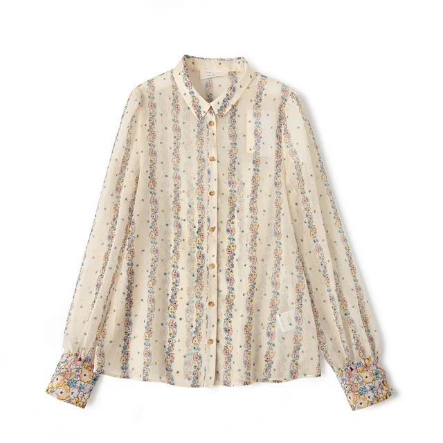 

Women's Turn-down Collar Floral Shirt Long Sleeve Loose 2021 New Prairie Chic Blouse Early Spring