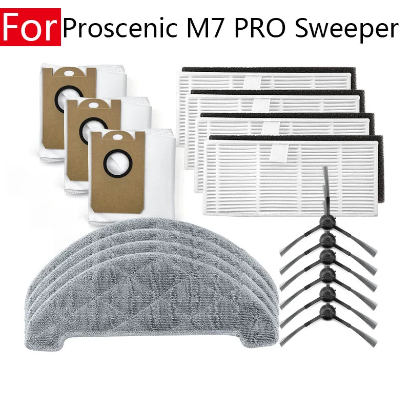 Replacement Vacuum Cleaner Home Accessories For Proscenic M7 MAX M7 PRO Attachment Parts Hepa Filter Side Brush Mop Rag Dust Bag