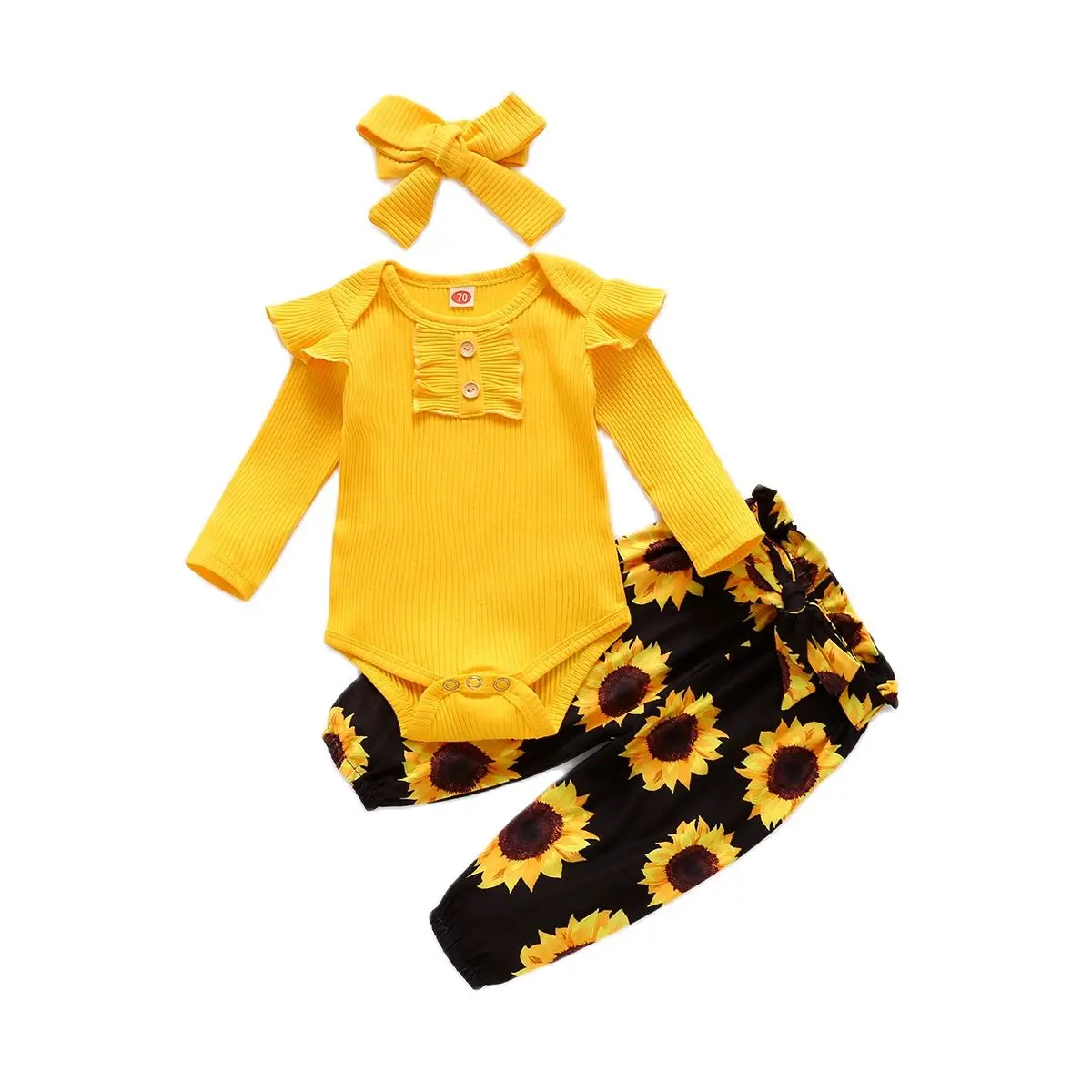 

Seipe Baby Long Sleeve Romper + Printed Sunflower Leggings Set Spring and Autumn Boys and Girls Long Sleeve Set