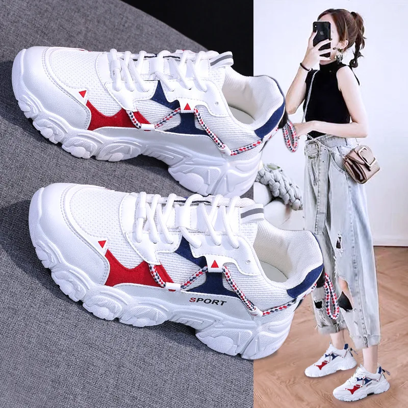 

Women's Chunky Sneakers 2020 Fashion Women Platform Shoes Lace Up Breathable Air Vulcanize Shoes Women Female Trainers Dad Shoes