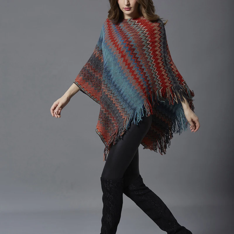 2019 Wavy Striped Cloak Coat for Women Casual Loose Batwing Sleeve Short Capes Knit Ponchos Sweater Famale Spring Clothing YL419 |