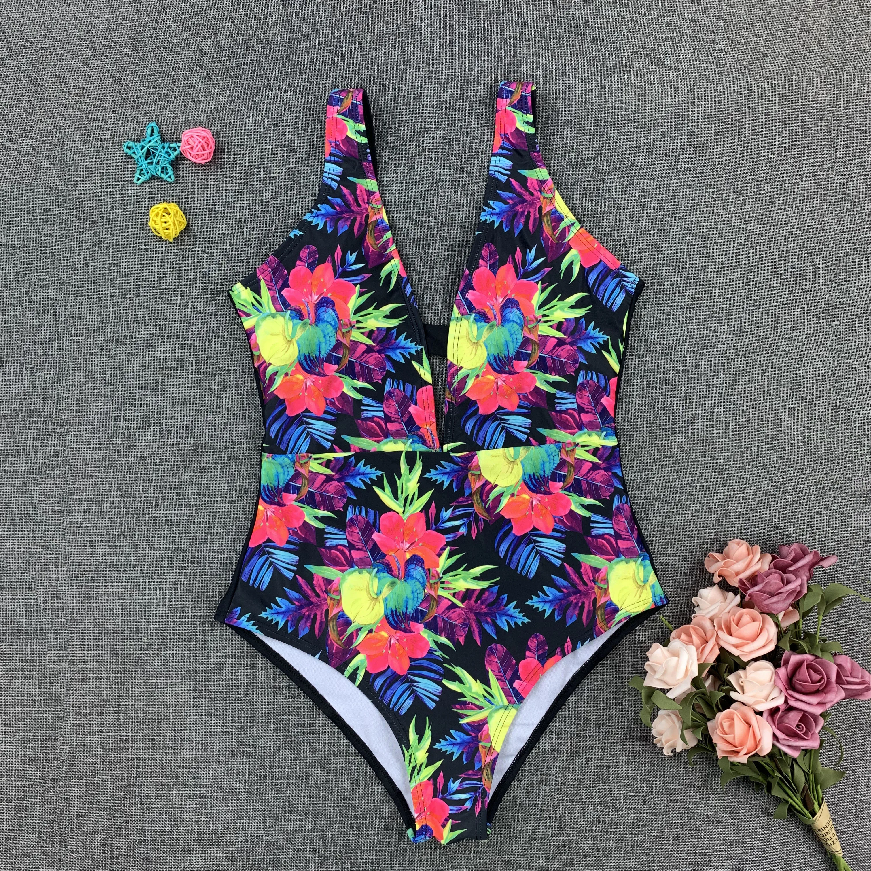 2019 сексуальный женский ретро купальник с v-образным вырезом и цветочным принтом