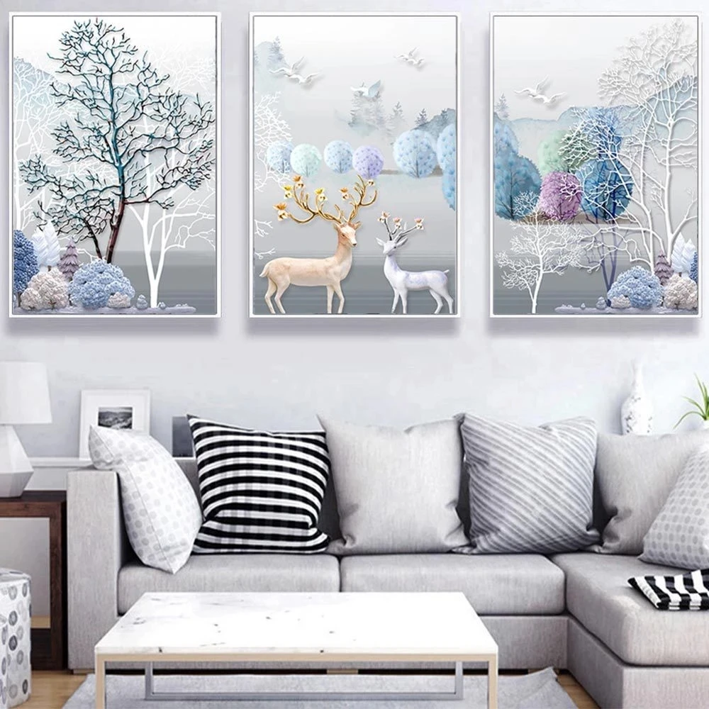 

Abstract Pachira Macrocarpa Deer Nordic Living Room Decor Painting Home Poster Hotel School Store Picture Snow Christmas Gift