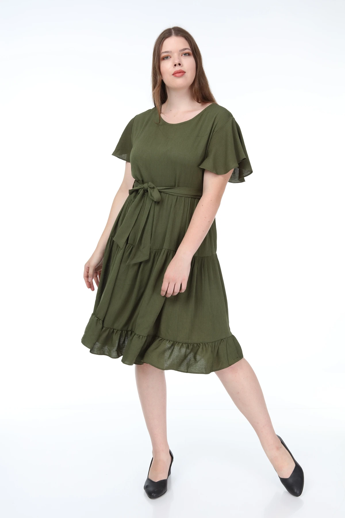 

Lir Women Big Size Ruffle Layer Half Sleeve Dress Khaki L1625
