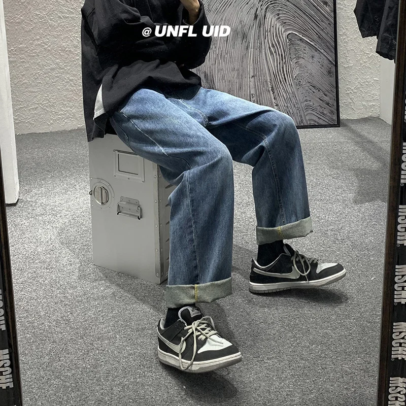 Wide Leg Jeans Men's Fashion Retro Harajuku Baggy Jeans Men Streetwear Loose Hip-hop Straight-leg Denim Trousers Mens M-2XL