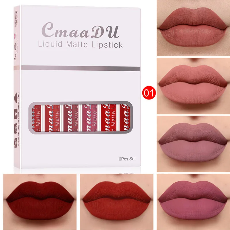 

CmaaDu Liquid Matte Lipstick Set 6 Colors Long Lasting Waterproof Velvet Lip Gloss Kit Cosmetics Women Lipstick Set Makeup Set