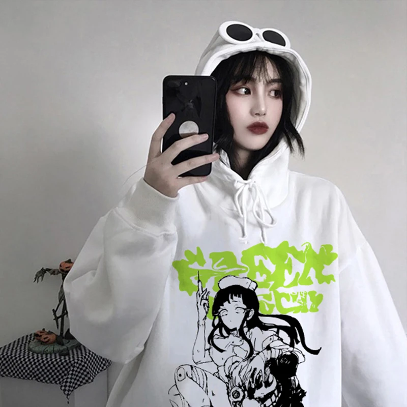 

Y2k print long sleeve Pullovers oversized harajuku hoodie plus size winter clothes sweatshirt women korean style streetwear tops