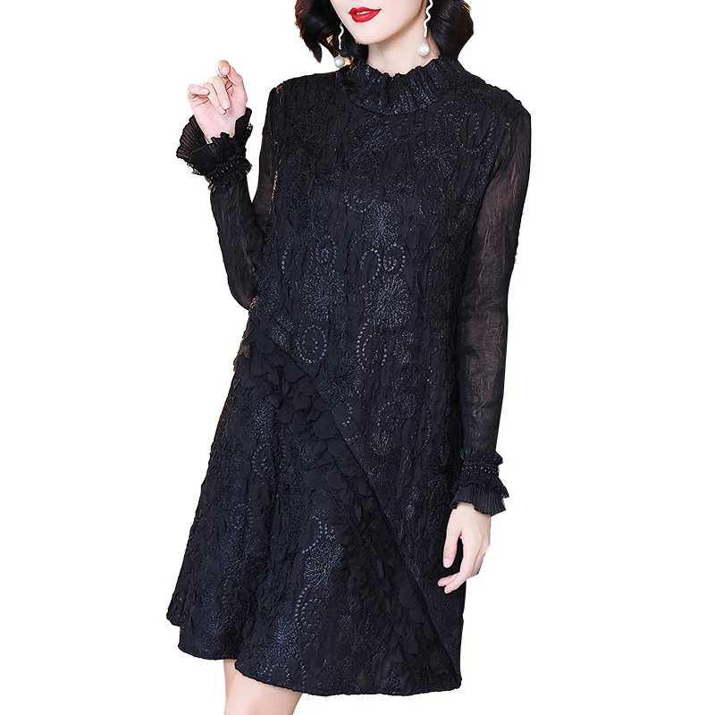 

Long Sleeve Pleated Dresses Autumn Winter 2020 New Women's Big Size Fat Dresses