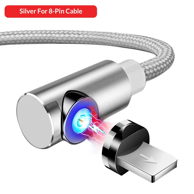 For 8Pin Sliver TOPK Магнитный usb кабель для зарядки Micro USB кабель для iPhone samsung huawei usb type C Магнитный зарядный кабель кабели для мобильных телефонов - Color: For 8Pin Sliver