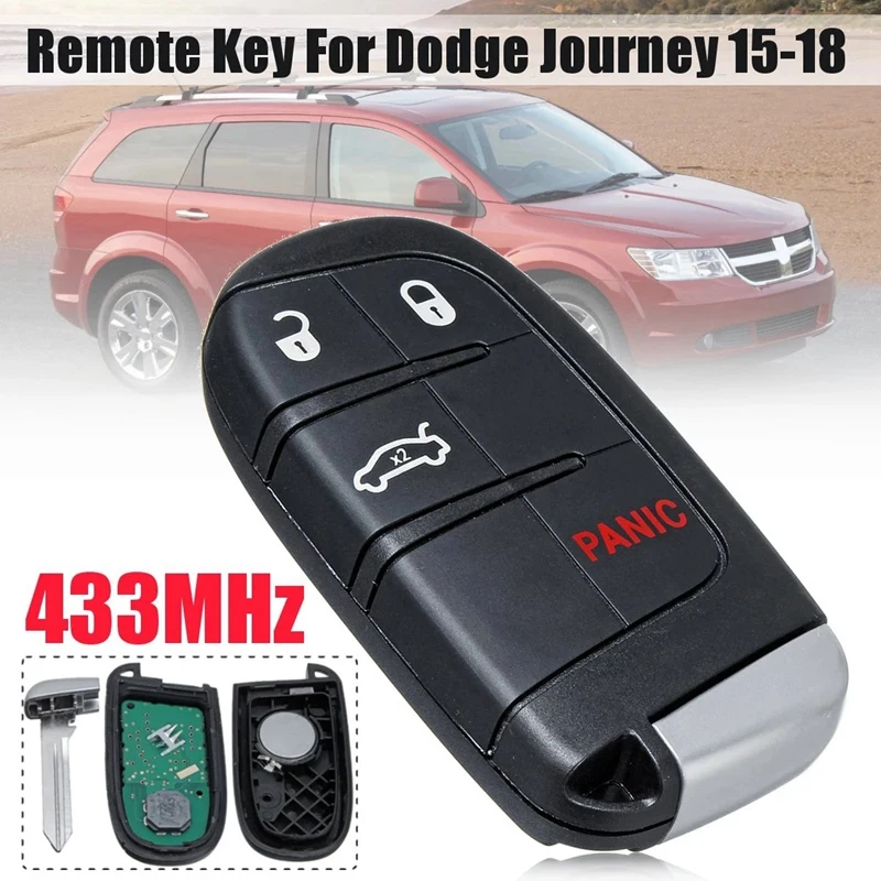 

Брелок дистанционного ключа 433 МГц с 4 кнопками и батареей для Dodge Journey 2015 2016 2017 2018 FCC ID: M3N-40821302 68051387AB